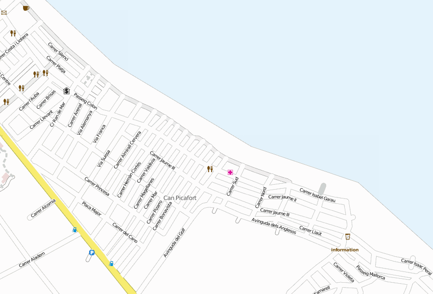 Can Picafort-Stadtplan mit Satellitenfoto und Unterkünften von Mallorca