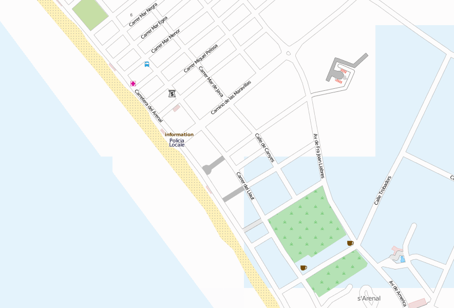 Schinkenstraße-Stadtplan mit Satellitenaufnahme und Unterkünften von